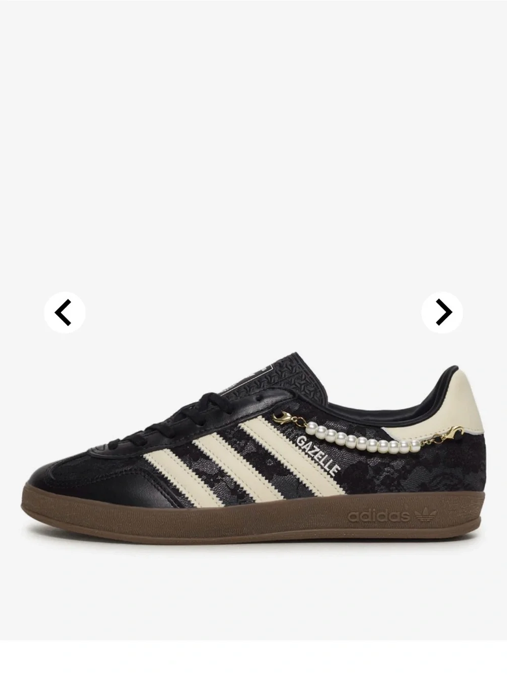 adidas Gazelle Black and Cream Lace-Up Sneakers with Pearl Accent